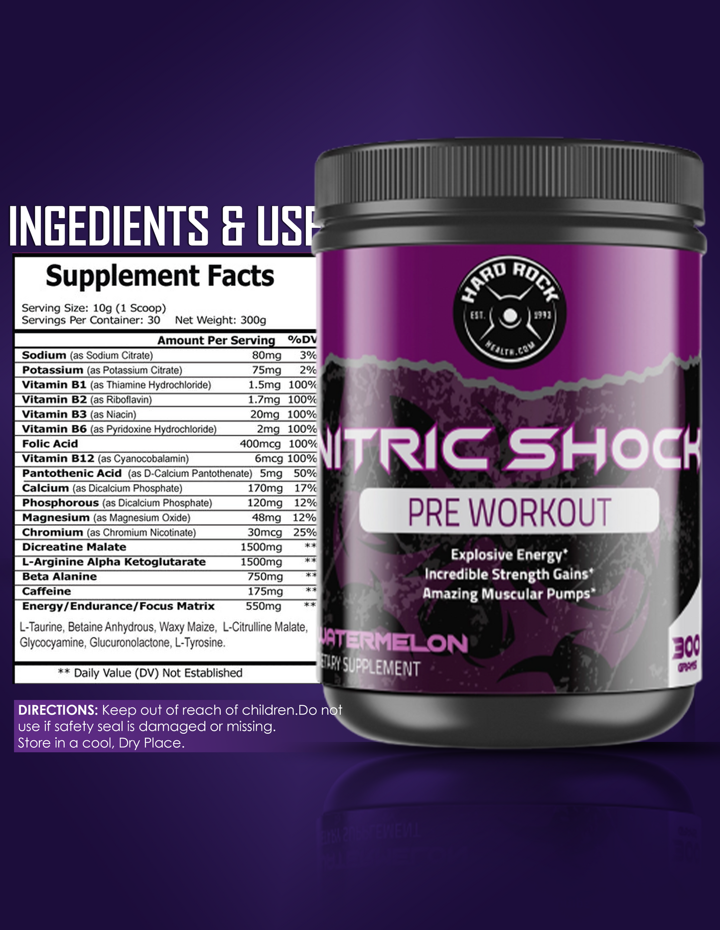 Hard Rock Health® Nitric Shock Pre-Workout Watermelon-2
