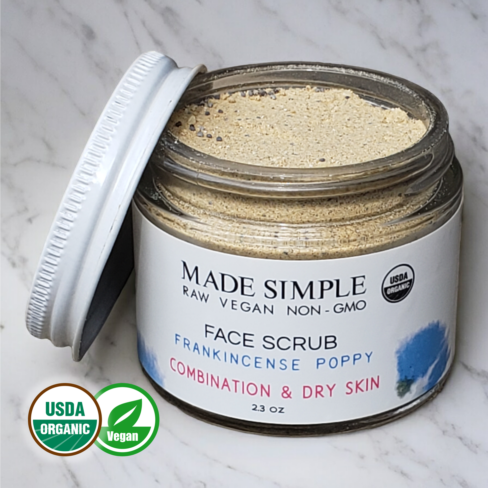 Frankincense Poppy Seed Face Scrub for Combination/Dry Skin - Certified Organic, Vegan & Cruelty-free-4