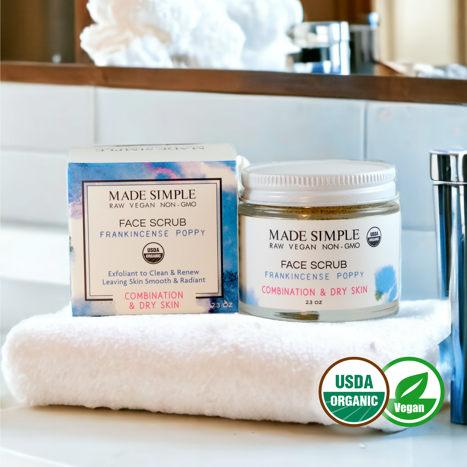 Frankincense Poppy Seed Face Scrub for Combination/Dry Skin - Certified Organic, Vegan & Cruelty-free-0